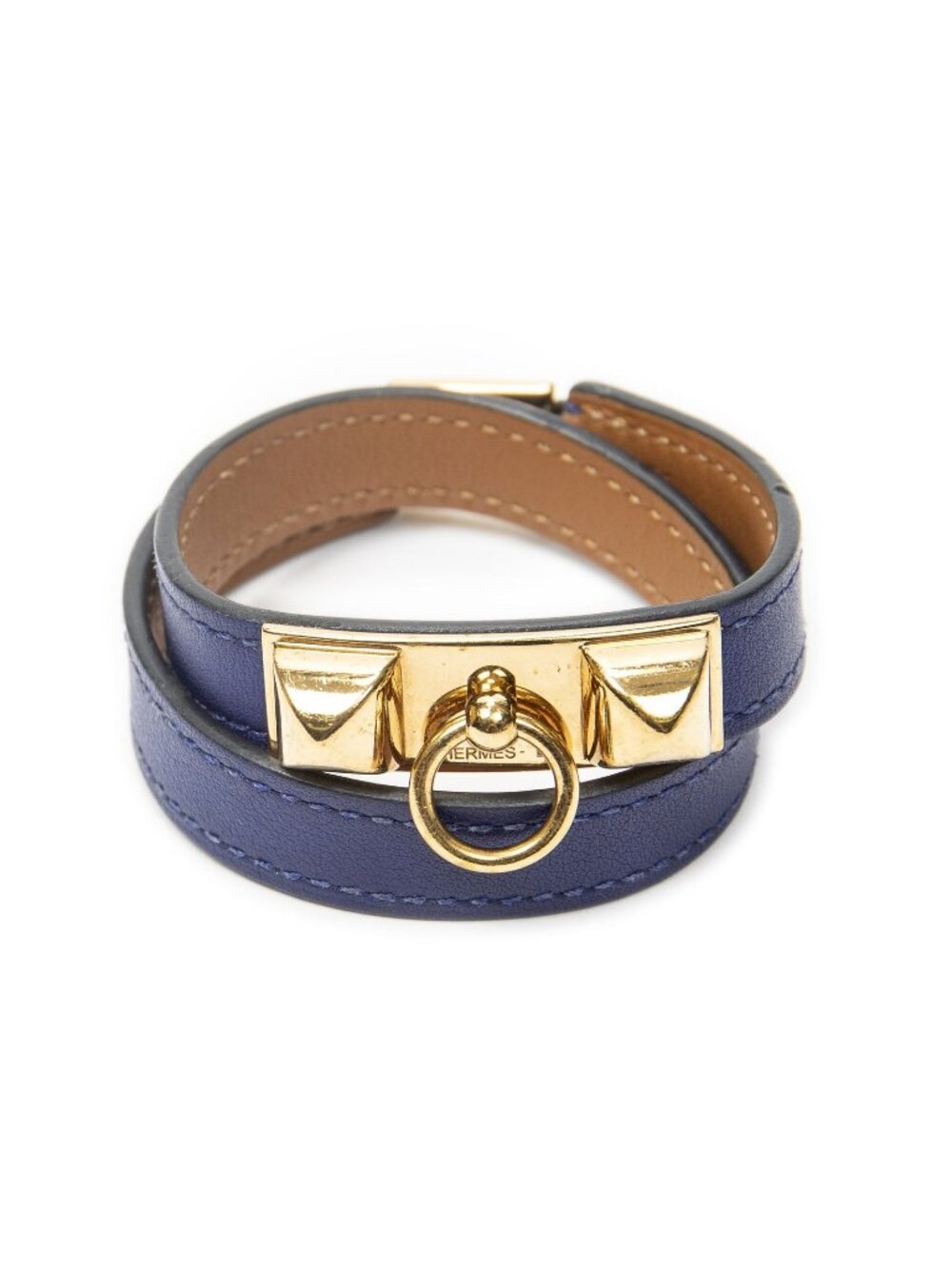 Hermes Rivale Double Bracelet Blue Leather